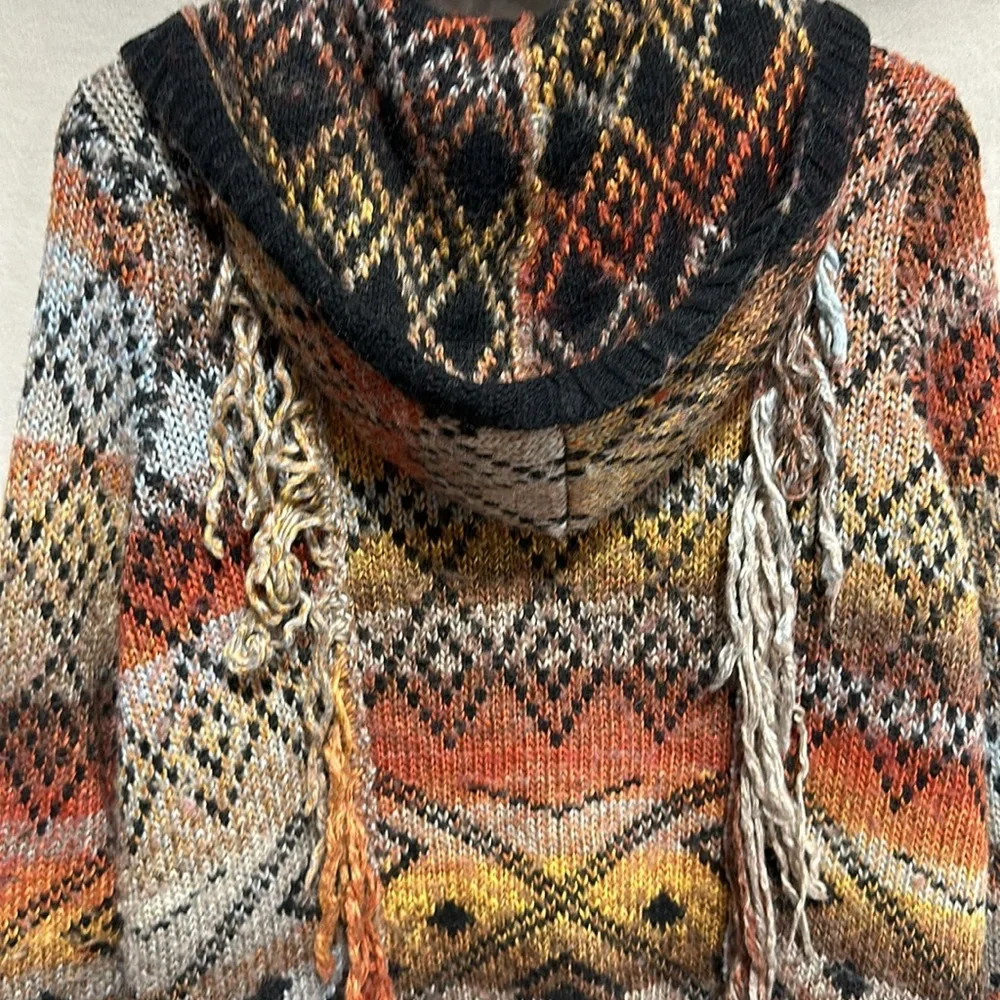 Idyllwind Multicolor Fringe Knit Cardigan - Black Trim